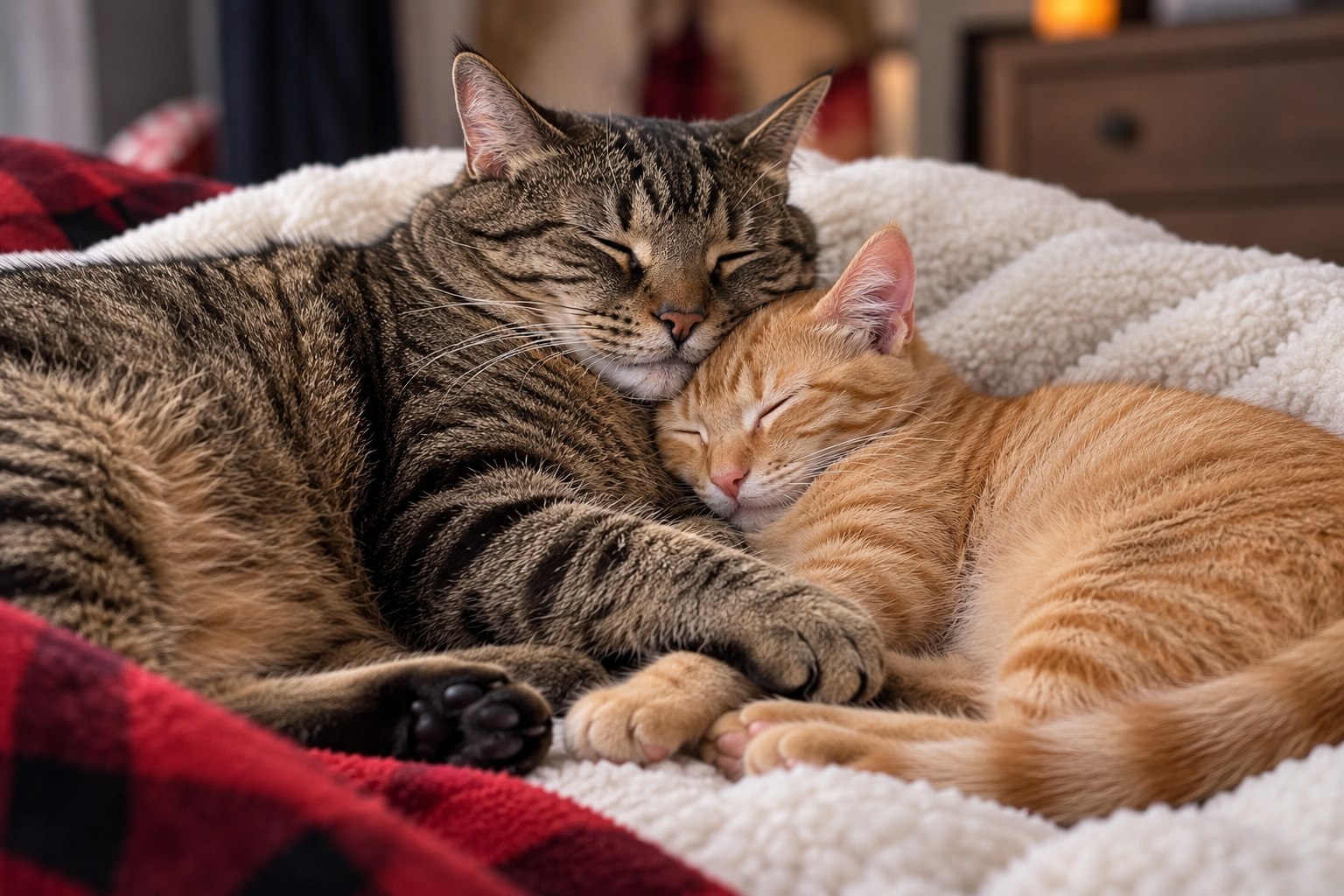 Brody and Greg cuddled together on a soft blanket