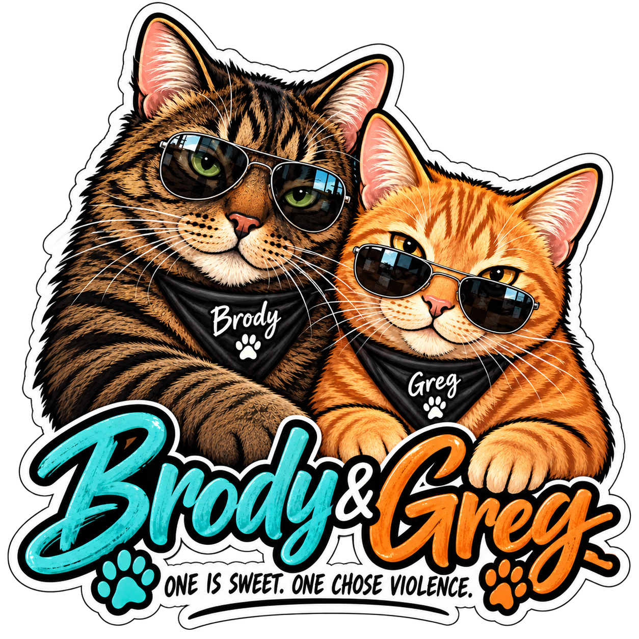 Illustrated Brody and Greg sticker with sunglasses